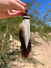 Load image into Gallery viewer, Handmade Whiskey, Mocha and Bone Leather Clip Tassel Keychain
