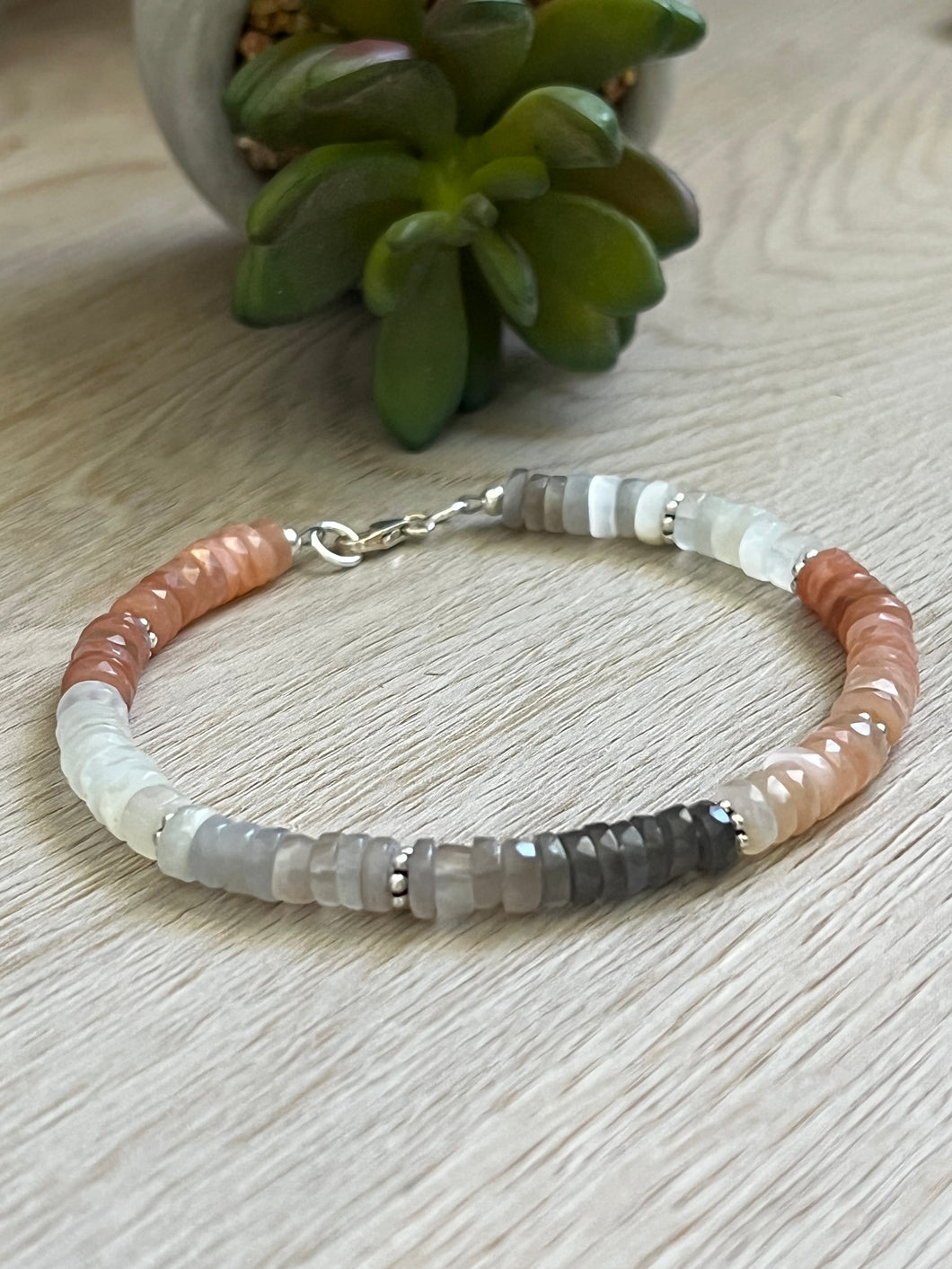 Handmade Sterling Silver Natural AAA Moonstone Gemstone Bracelet