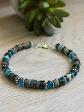 Load image into Gallery viewer, Handmade Sterling Silver Natural AAA Chrysocolla and Blue Apatite Gemstone Bracelet
