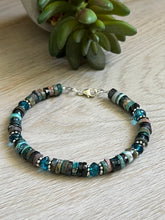 Load image into Gallery viewer, Handmade Sterling Silver Natural AAA Chrysocolla and Blue Apatite Gemstone Bracelet
