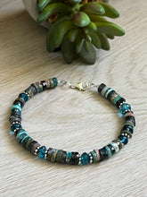 Load image into Gallery viewer, Handmade Sterling Silver Natural AAA Chrysocolla and Blue Apatite Gemstone Bracelet
