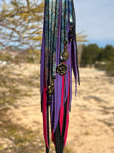 Load image into Gallery viewer, Black, Raspberry, Purple and Oil Slick Cowhide Leather with Beaded Charms and Antique Bonze Charms
