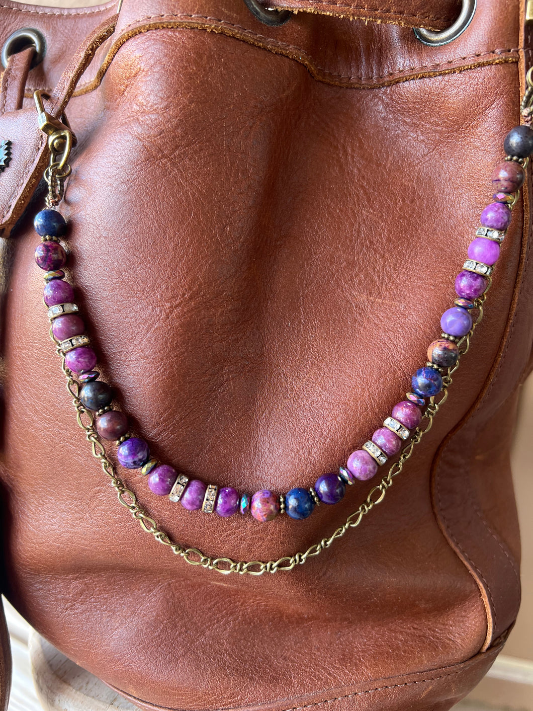 Handmade Gemstone Beaded Bag Necklace - Sling Strand