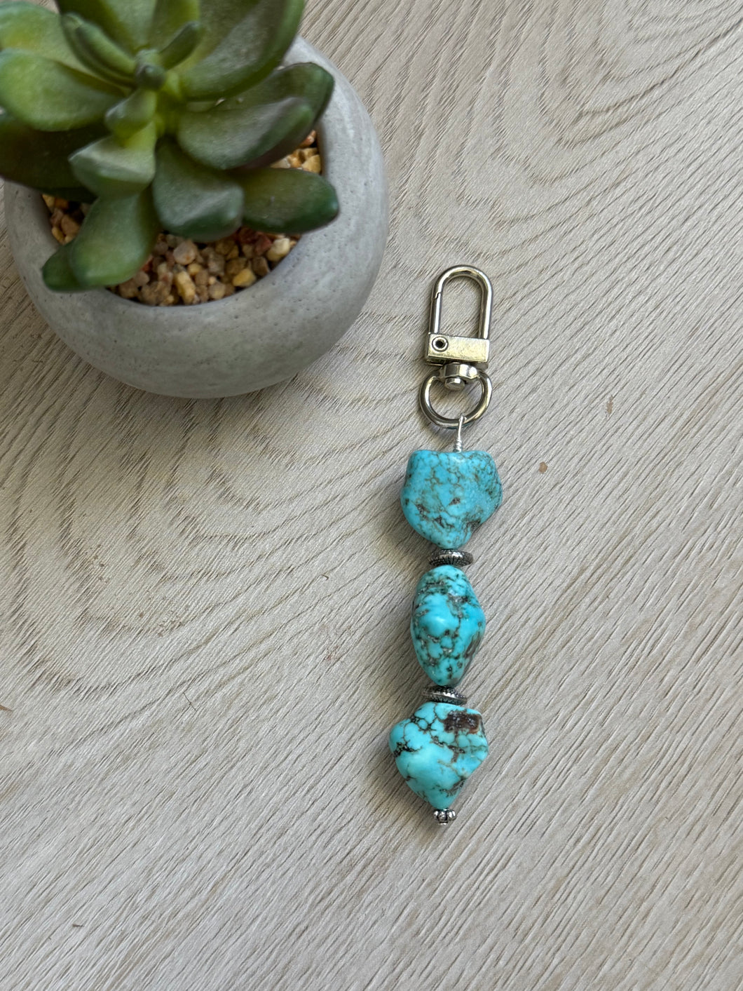 Handmade Turquoise Nugget Zipper Pull - Silver Hardware