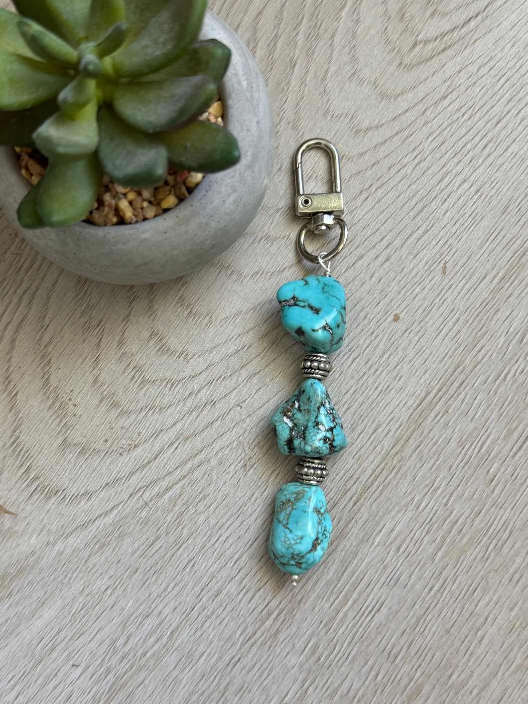 Handmade Turquoise Nugget Zipper Pull - Silver Hardware