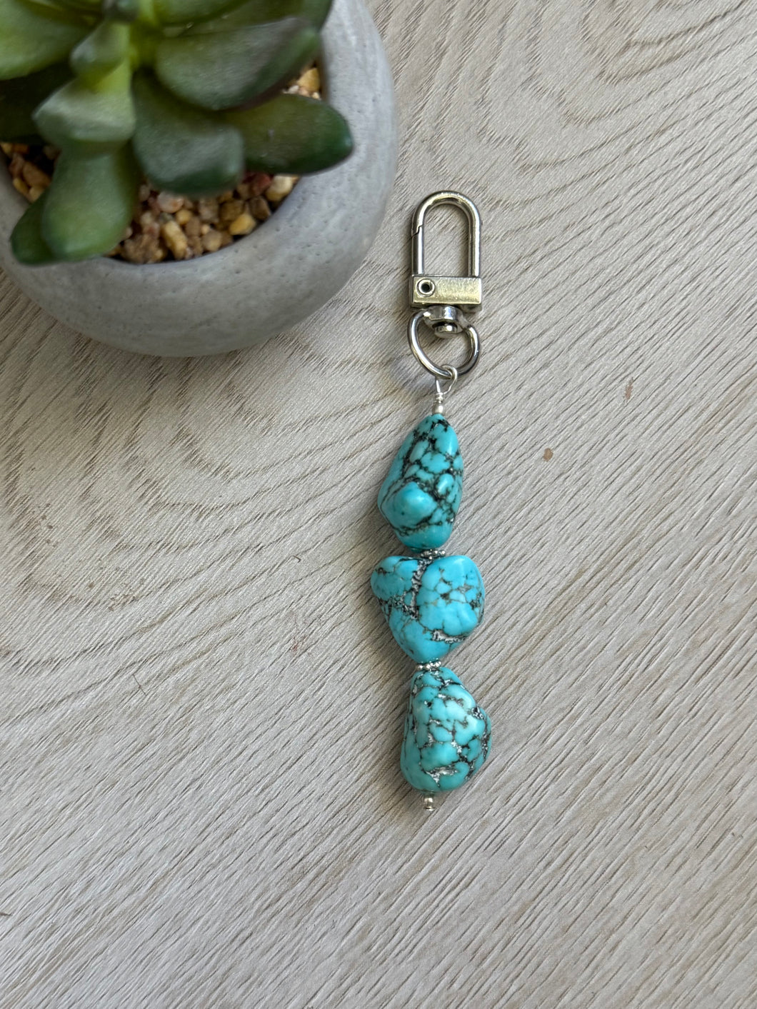 Handmade Turquoise Nugget Zipper Pull - Silver Hardware