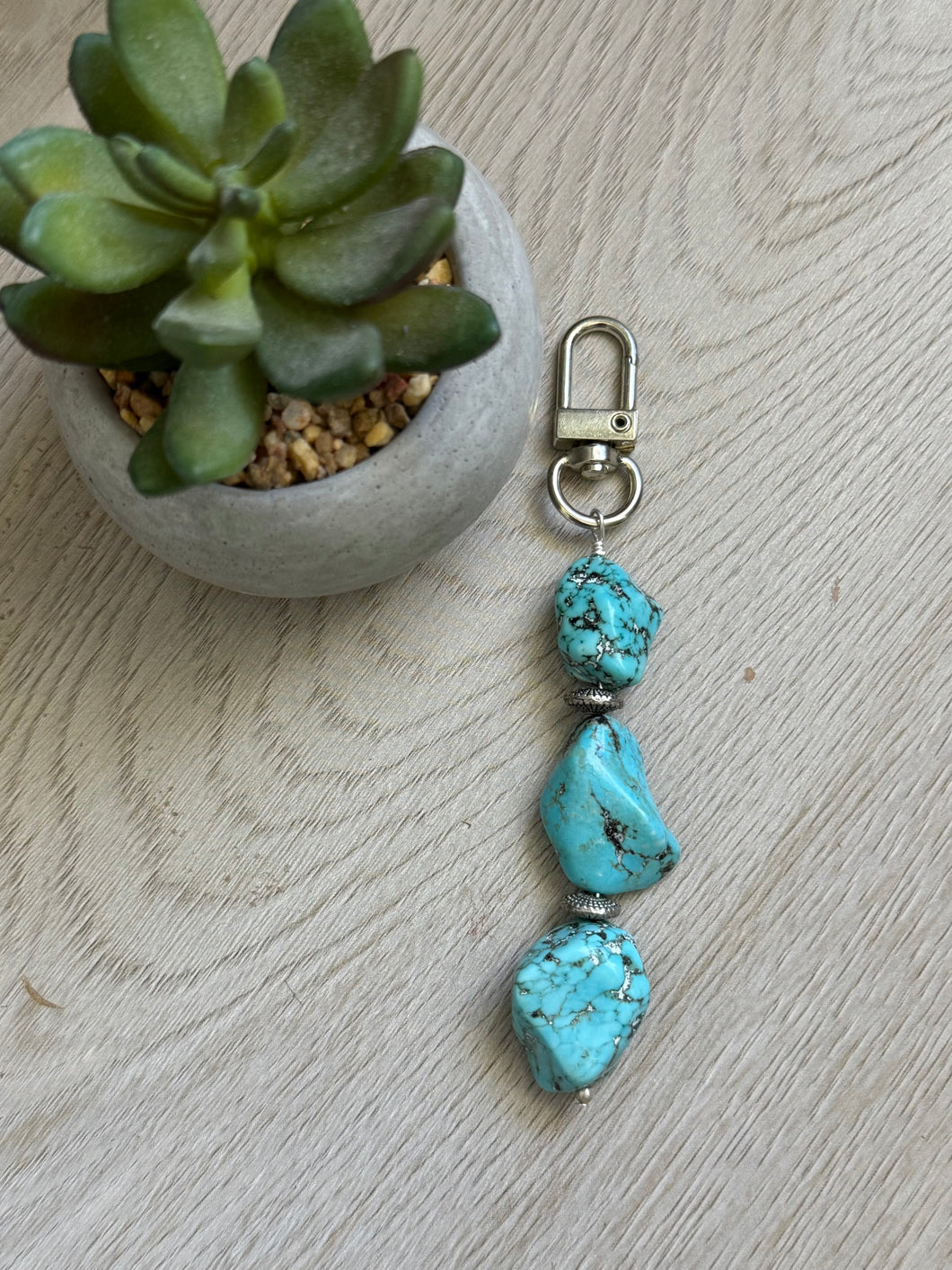 Handmade Turquoise Nugget Zipper Pull - Silver Hardware