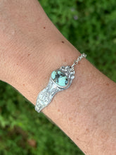 Load image into Gallery viewer, Handmade Vintage Up-Cycled Sterling Silver Spoon Bracelet with Butterfly Wing Variscite
