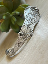 Load image into Gallery viewer, Handmade Vintage Up-Cycled Sterling Silver Souvenir State Spoon Bracelet MICHIGAN
