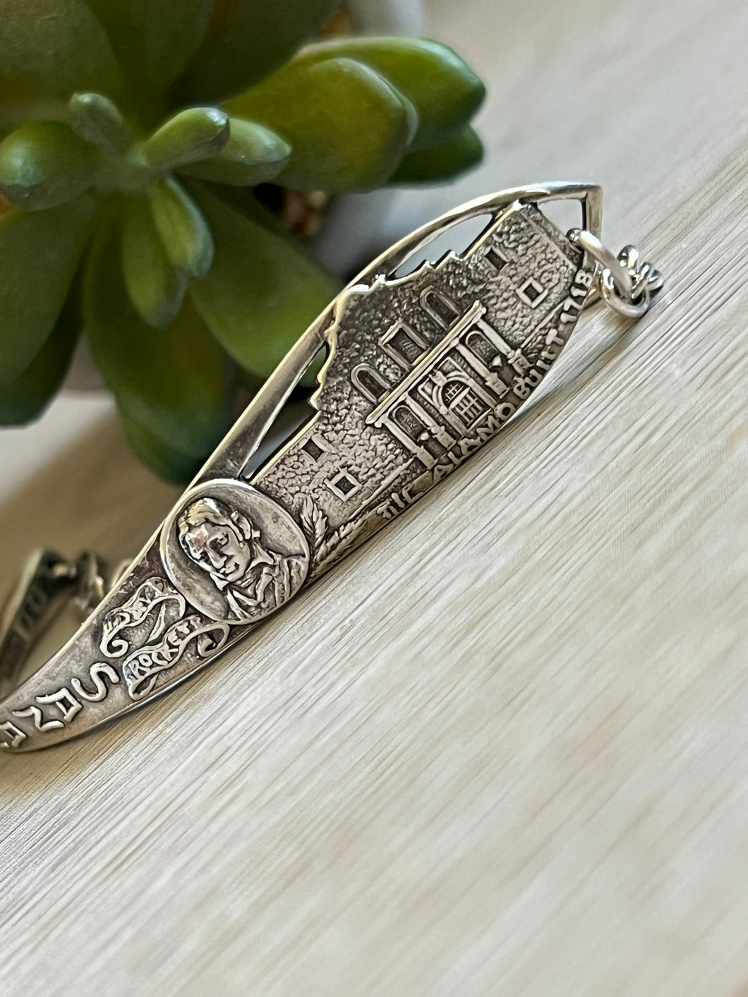 Handmade Vintage Up-Cycled Sterling Silver Souvenir State Spoon Bracelet SAN ANTONIO, TX
