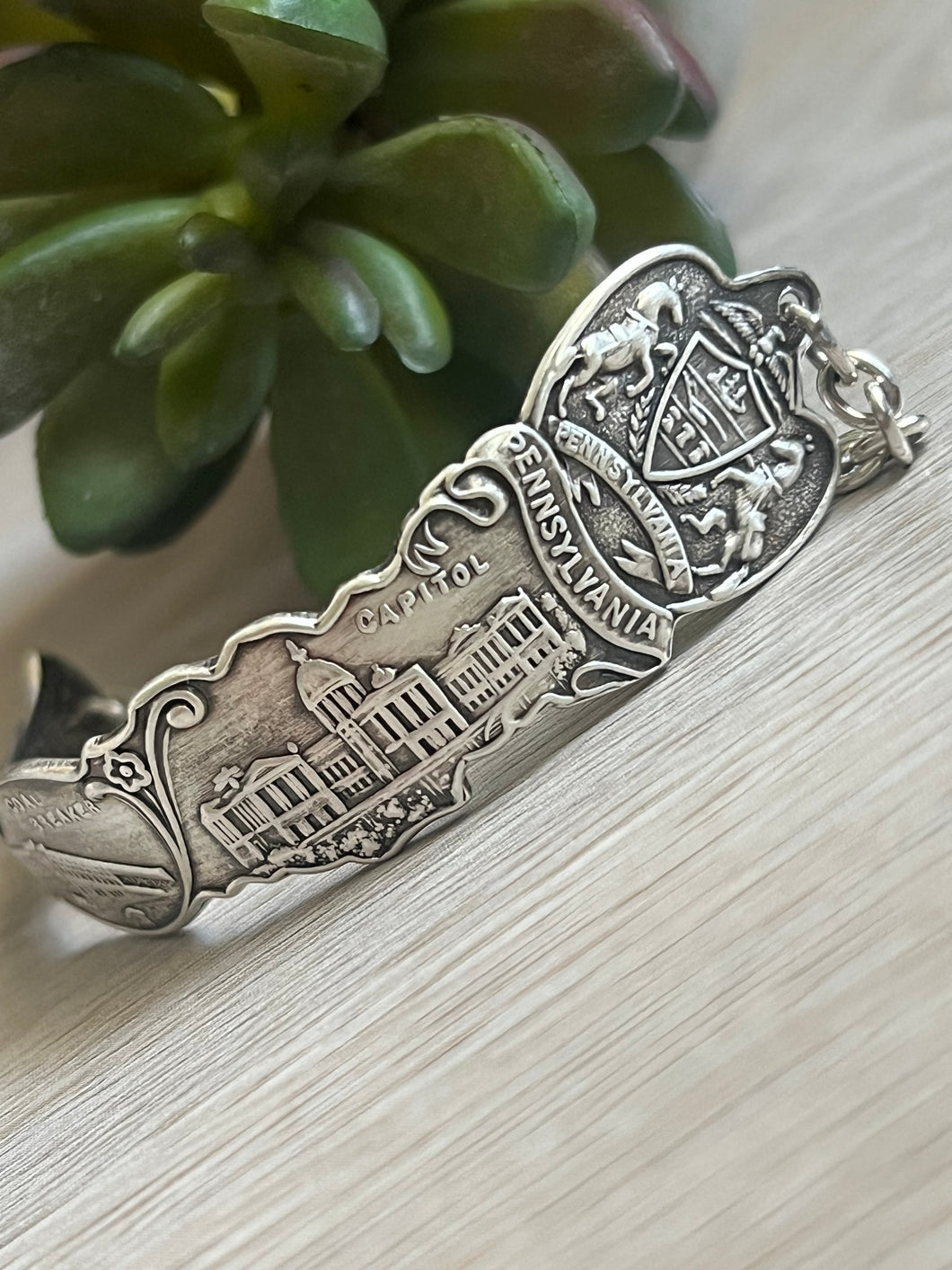 Handmade Vintage Up-Cycled Sterling Silver Souvenir State Spoon Bracelet PENNSYLVANIA