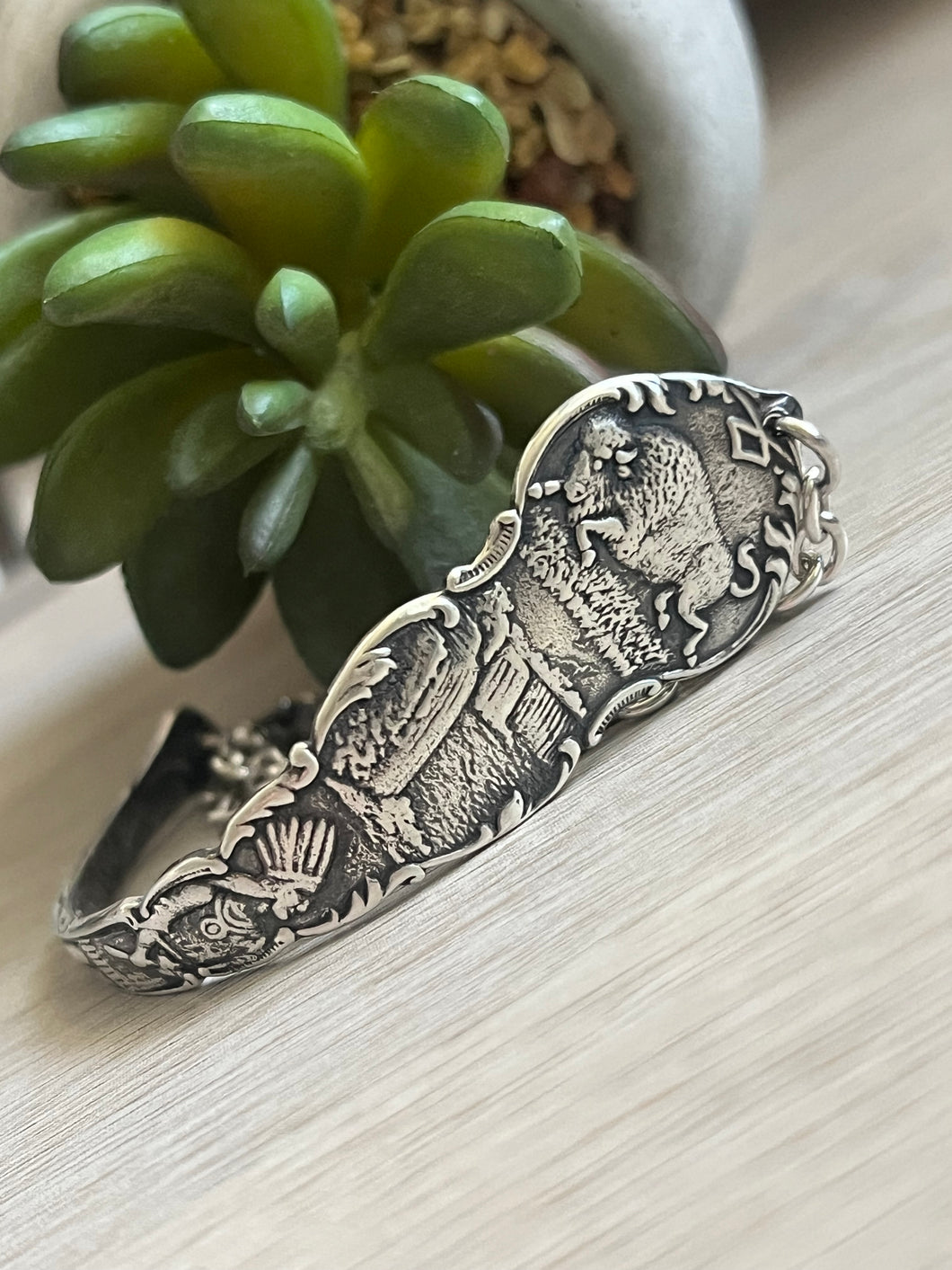 Handmade Vintage Up-Cycled Sterling Silver Souvenir State Spoon Bracelet BUFFALO, NY