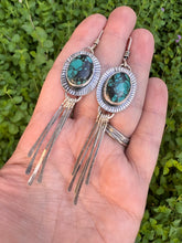 Load image into Gallery viewer, Sterling Silver Genuine Hubei Turquoise Fringe Dangle Earrings
