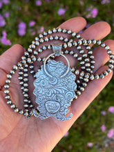 Load image into Gallery viewer, Handmade Western Themed Tyrone Turquoise Pendant on Sterling Silver Navajo Pearls

