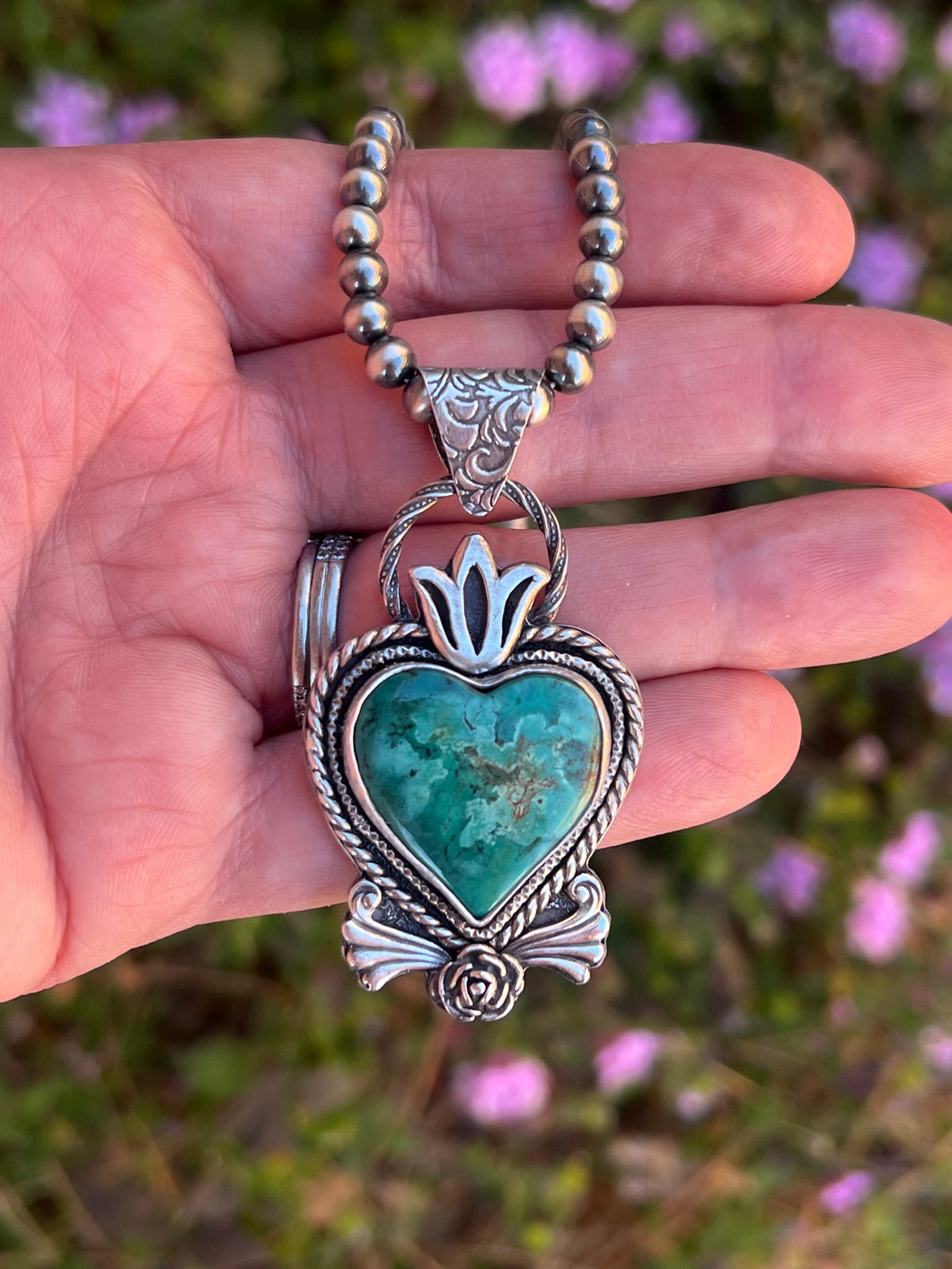 Handmade Hubei Turquoise Sterling Silver Heart Pendant ONLY