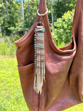 Load image into Gallery viewer, Handmade brown and turquoise long cowhide leather clip tassel
