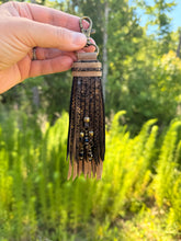 Load image into Gallery viewer, Handmade Leather Clip Tassel, Chocolate Opal and Distressed Fawn

