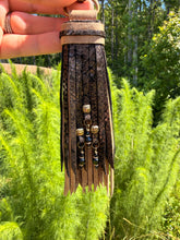Load image into Gallery viewer, Handmade Leather Clip Tassel, Chocolate Opal and Distressed Fawn
