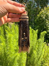 Load image into Gallery viewer, Handmade Leather Clip Tassel, Chocolate Opal and Distressed Fawn
