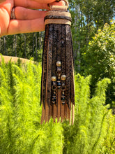 Load image into Gallery viewer, Handmade Leather Clip Tassel, Chocolate Opal and Distressed Fawn
