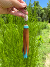 Load image into Gallery viewer, Handmade Leather Clip Tassel, Turquoise and Brown
