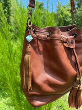 Load image into Gallery viewer, Handmade Leather Clip Tassel, Brown and Turquoise
