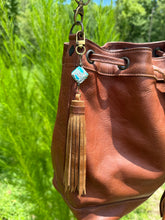 Load image into Gallery viewer, Handmade Leather Clip Tassel, Brown and Turquoise
