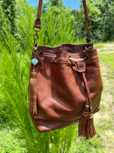Load image into Gallery viewer, Handmade Leather Clip Tassel, Brown and Turquoise
