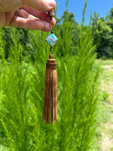 Load image into Gallery viewer, Handmade Leather Clip Tassel, Brown and Turquoise
