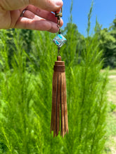 Load image into Gallery viewer, Handmade Leather Clip Tassel, Brown and Turquoise
