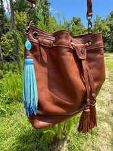 Load image into Gallery viewer, Handmade Leather Clip Tassel, Ocean and Sky Blue
