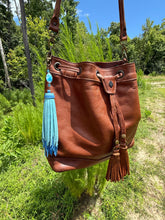 Load image into Gallery viewer, Handmade Leather Clip Tassel, Ocean and Sky Blue
