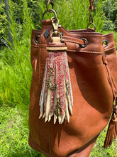 Load image into Gallery viewer, Handmade Leather Clip Tassel, Tan and Floral
