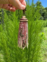 Load image into Gallery viewer, Handmade Leather Clip Tassel, Tan and Floral
