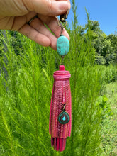 Load image into Gallery viewer, Handmade Leather Clip Tassel, Turquoise and Pink
