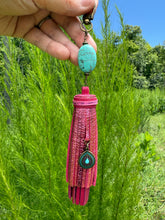 Load image into Gallery viewer, Handmade Leather Clip Tassel, Turquoise and Pink
