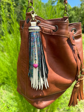 Load image into Gallery viewer, Handmade Leather Clip Tassel, Bone and Oil Slick
