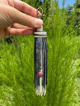 Load image into Gallery viewer, Handmade Leather Clip Tassel, Bone and Oil Slick
