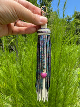 Load image into Gallery viewer, Handmade Leather Clip Tassel, Bone and Oil Slick

