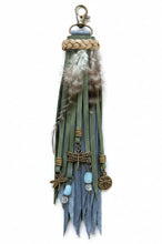 Load image into Gallery viewer, Handmade Dragonfly Leather Tassel Bag Charm | Genuine Gemstones &amp; Feathers
