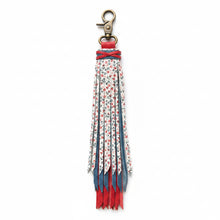 Load image into Gallery viewer, Handmade Red, Blue and Floral Leather Clip Tassel Keychain
