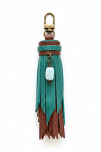 Load image into Gallery viewer, Mini Clip Tassel- Turquoise and Mocha Leather with Genuine Larimar Stone Charm
