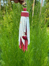 Load image into Gallery viewer, Handmade Leather Clip Tassel, Red and Floral
