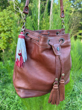 Load image into Gallery viewer, Handmade Leather Clip Tassel, Red and Floral
