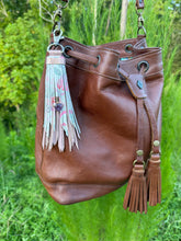 Load image into Gallery viewer, Handmade Leather Clip Tassel, Rose Gold and Floral
