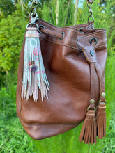 Load image into Gallery viewer, Handmade Leather Clip Tassel, Rose Gold and Floral

