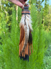 Load image into Gallery viewer, Handmade Leather Clip Tassel, Cafe and Black with Feathers
