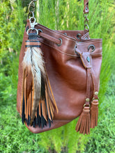 Load image into Gallery viewer, Handmade Leather Clip Tassel, Cafe and Black with Feathers
