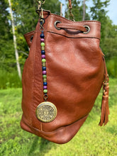 Load image into Gallery viewer, Handmade Bag Charm, Round Locket with Gemstone Strand
