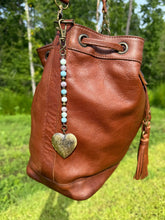 Load image into Gallery viewer, Handmade Bag Charm, Heart Locket with Gemstone Strand
